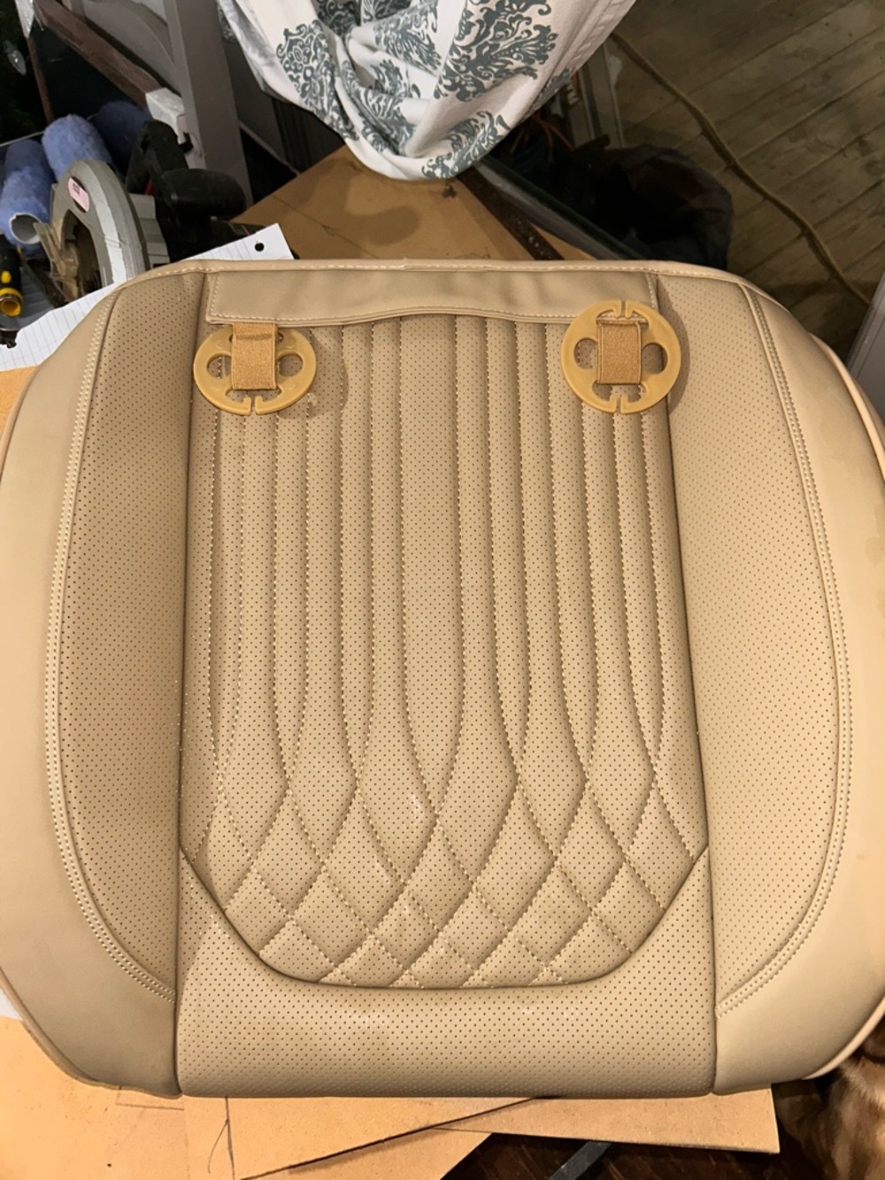 KAYI Quilted Perforated Car Seat Cushion - Beige - Picture 3 of 5